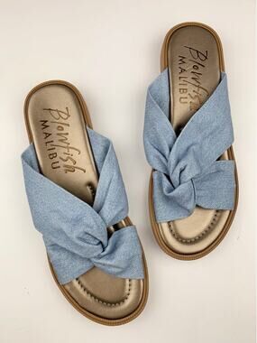 Blowfish Malibu Adios Slide Sandals Blue Denim Slip On Flats Women's 8